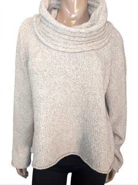 💠Carole Little Vintage Chenille Popcorn Knit Cowl Neck Sweater XL Cream Neutral